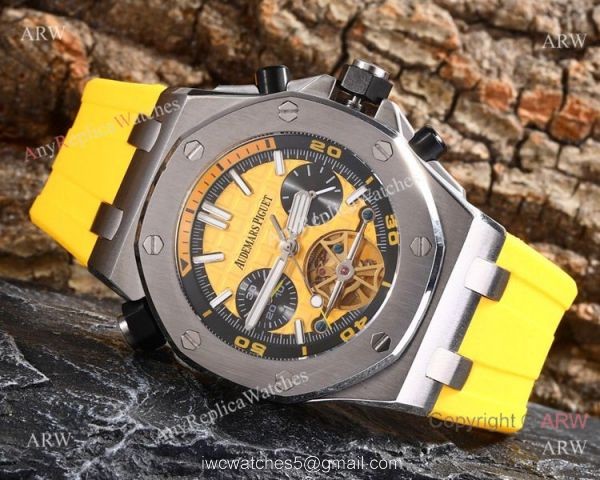 Audemars Piguet Royal Oak Offshore 42mm Watch SS Tourbillon Yellow Face Audemars Piguet Royal Oak Offshore 42mm Watch SS Tourbillon Yellow Face