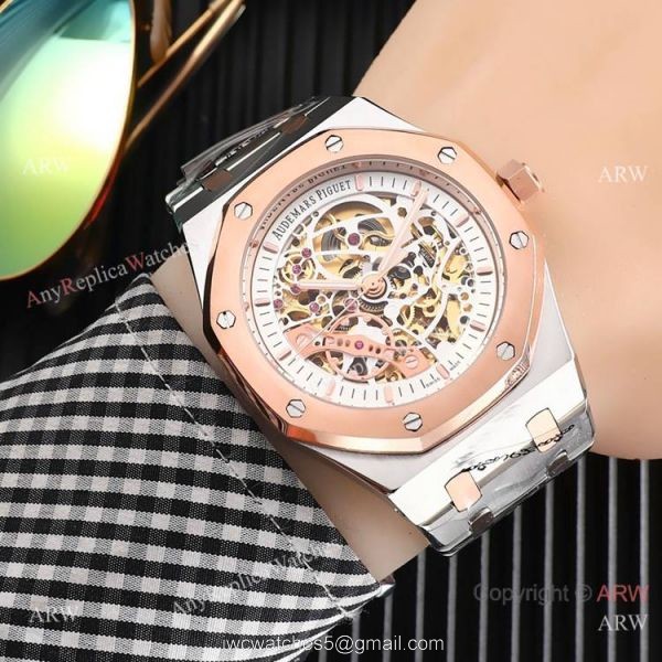 High Quality Fake AP Skeleton Royal Oak Rose Gold Black Dial Watch High Quality Fake AP Skeleton Royal Oak Rose Gold Black Dial Watch
