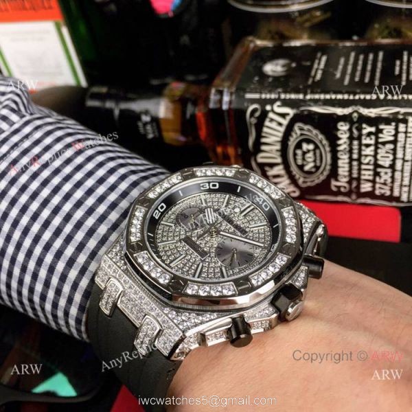 Royal Oak Offshore Diver AP Iced Out Replica Watch Silver Steel Case Royal Oak Offshore Diver AP Iced Out Replica Watch Silver Steel Case