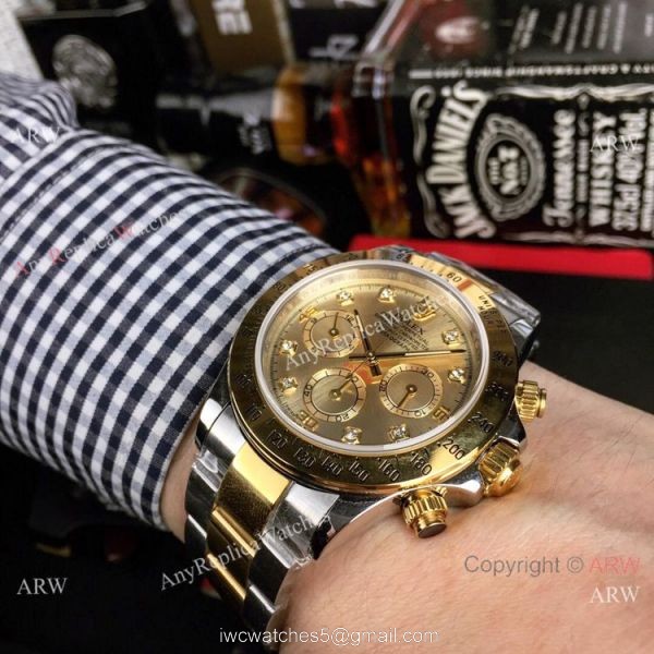 Copy Rolex Two Tone Daytona 40mm Watch Gold Dial with Diamond Gold Rolex Daytona Replica Copy Rolex Two Tone Daytona 40mm Watch Gold Dial with Diamond Gold Rolex Daytona Replica