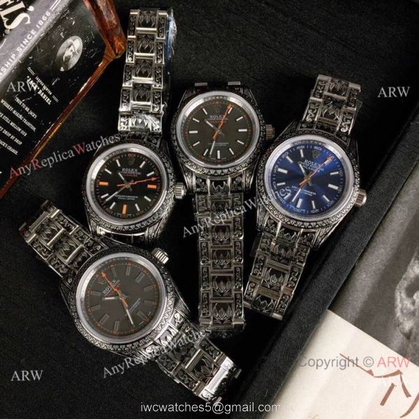 New Style Rolex Milgauss Blue Replica Watch Black Tattoo Case 40mm New Style Rolex Milgauss Blue Replica Watch Black Tattoo Case 40mm