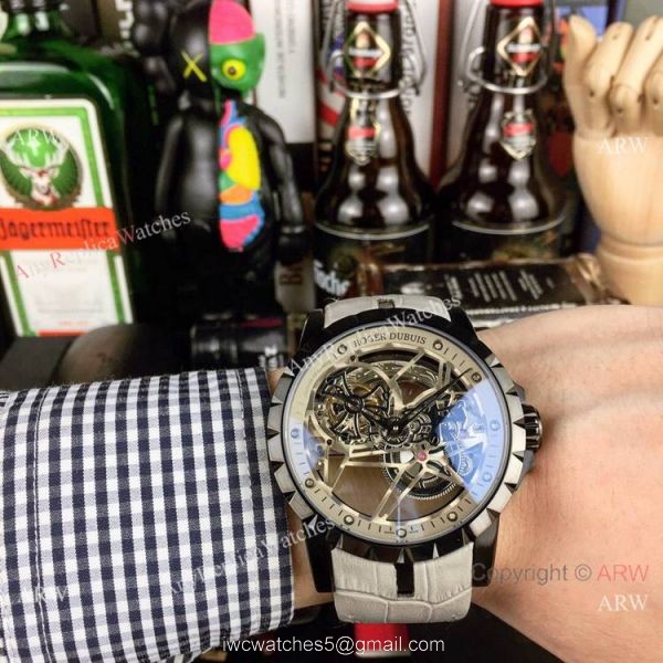 Copy Roger Dubuis Excalibur Flying Tourbillon Watches SS Gray Leather Strap Copy Roger Dubuis Excalibur Flying Tourbillon Watches SS Gray Leather Strap