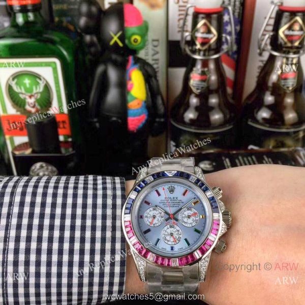 Rolex Daytona Stainless Steel Glacier blue Dial Fake Rolex with Diamond Bezel Men Watch Rolex Daytona Stainless Steel Glacier blue Dial Fake Rolex with Diamond Bezel Men Watch