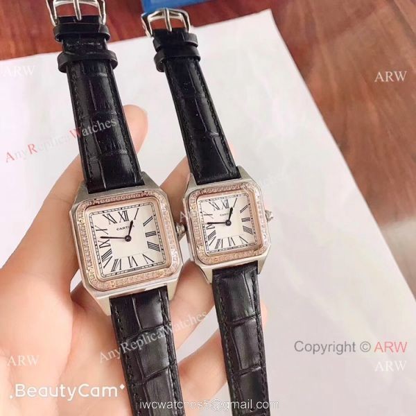 2019 New Cartier Santos Diamond Replica Watch Black Leather Strap Gold Bezel 2019 New Cartier Santos Diamond Replica Watch Black Leather Strap Gold Bezel