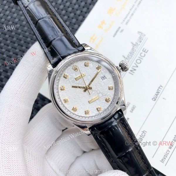 Rolex Datejust White MOP Black Leather Strap Watch Replica Rolex Datejust White MOP Black Leather Strap Watch Replica