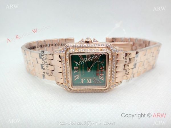 Panthere De Cartier Rose Gold Green Dial Watch with Diamond Panthere De Cartier Rose Gold Green Dial Watch with Diamond