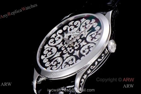New 5088 Patek Philippe Calatrava Engraved Black Dial Replica Watches 38mm New 5088 Patek Philippe Calatrava Engraved Black Dial Replica Watches 38mm