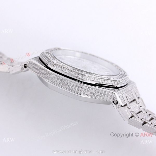 New Replica Audemars Piguet Royal Oak Full Iced Out Watch SS Arabic Scripts Dial New Replica Audemars Piguet Royal Oak Full Iced Out Watch SS Arabic Scripts Dial