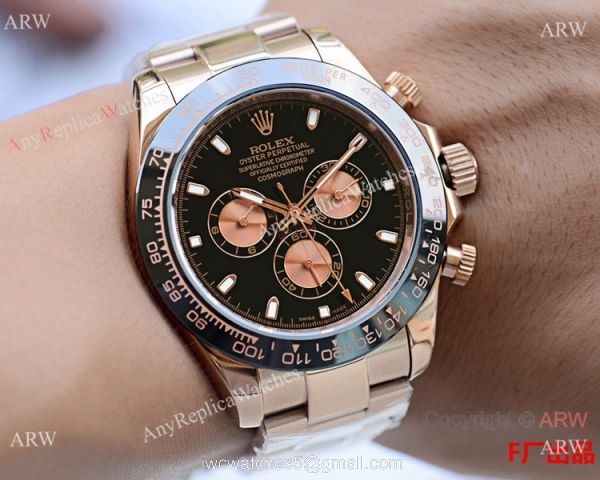 Rolex Daytona Rose Gold Ceramic Bezel Black Dial Watch 43mm Rolex Daytona Rose Gold Ceramic Bezel Black Dial Watch 43mm