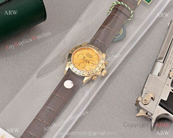 Best Replica Rolex Daytona watch Gold Dial with Diamond Leather Strap Best Replica Rolex Daytona watch Gold Dial with Diamond Leather Strap