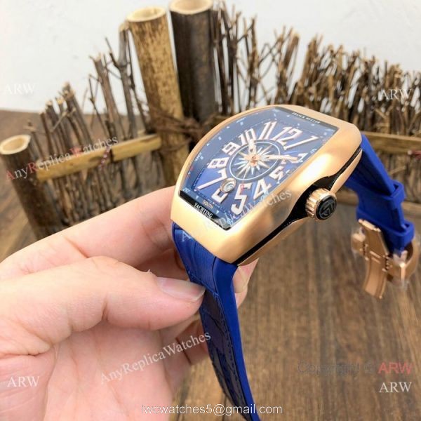 Replica Franck Muller Vanguard V45 Automatic Watch Rose Gold Blue Gummy Strap Replica Franck Muller Vanguard V45 Automatic Watch Rose Gold Blue Gummy Strap