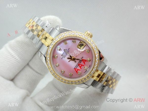 Two Tone Pink MOP Diamond bezel Rolex Couple Watches Datejust 36mm Two Tone Pink MOP Diamond bezel Rolex Couple Watches Datejust 36mm