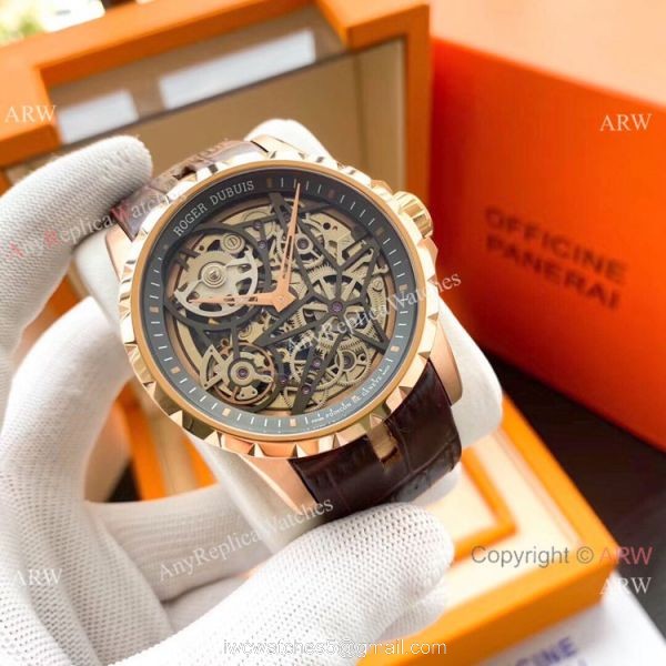 Roger Dubuis Excalibur Replica Watches SS Black Leather Strap Roger Dubuis Excalibur Replica Watches SS Black Leather Strap