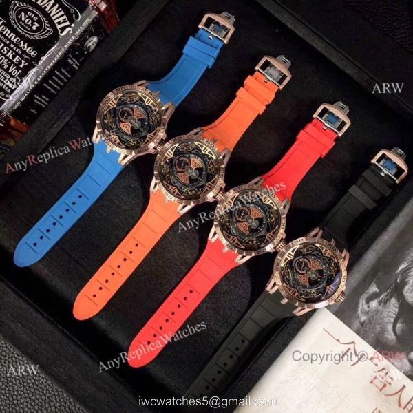 Copy Roger Dubuis Excalibur Quatuor Men Watches Red Rubber Strap Rose Gold Case Copy Roger Dubuis Excalibur Quatuor Men Watches Red Rubber Strap Rose Gold Case
