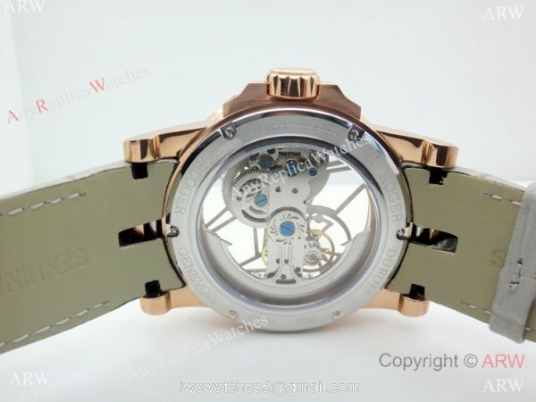 Copy Roger Dubuis Excalibur Flying Tourbillon Watch Rose Gold Gray Leather Strap Copy Roger Dubuis Excalibur Flying Tourbillon Watch Rose Gold Gray Leather Strap