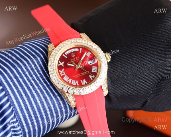 Knock-off Rolex Day-Date 40MM Blue Face Diamond Case Rubber Strap Watch Knock-off Rolex Day-Date 40MM Blue Face Diamond Case Rubber Strap Watch