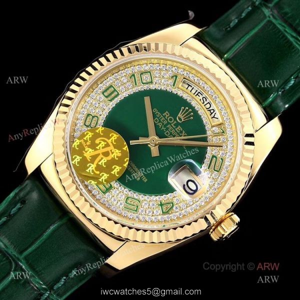 Swiss 2836 Iced Out Rolex Day Date Green Dial 36mm Mens Watches Replica Swiss 2836 Iced Out Rolex Day Date Green Dial 36mm Mens Watches Replica