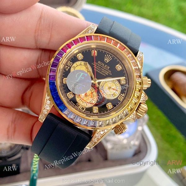 High Quality Copy Rolex Daytona Rubber Band Rainbow Bezel Watch 40mm High Quality Copy Rolex Daytona Rubber Band Rainbow Bezel Watch 40mm