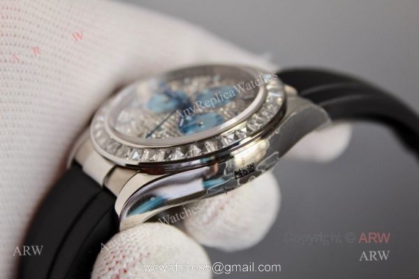 SWISS 7750 Rolex Daytona Rubber Band Diamond Dial with Ice Blue Subdials SWISS 7750 Rolex Daytona Rubber Band Diamond Dial with Ice Blue Subdials