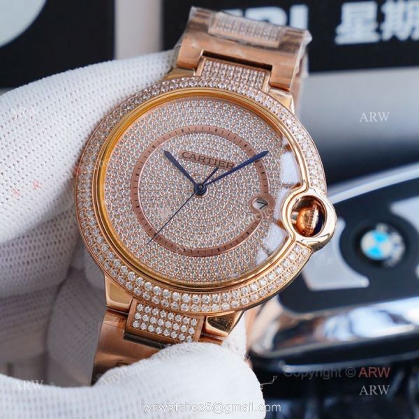 1:1 Copy Rose Gold Cartier Ballon Bleu Replica Full Diamond Watch 42mm 1:1 Copy Rose Gold Cartier Ballon Bleu Replica Full Diamond Watch 42mm