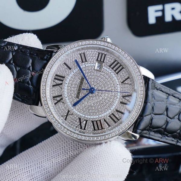 Replica Ronde Solo De Cartier Stainless Steel Full Diamond Watches Replica Ronde Solo De Cartier Stainless Steel Full Diamond Watches
