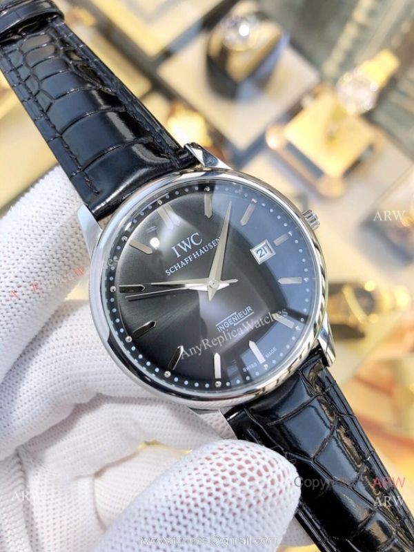 IWC Ingenieur Replica Watches Gold Case Black Leather Strap IWC Ingenieur Replica Watches Gold Case Black Leather Strap