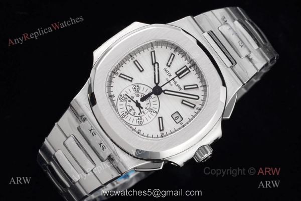 New Swiss Replica Patek Philippe Nautilus Silver Case White Dial Chronograph Watch New Swiss Replica Patek Philippe Nautilus Silver Case White Dial Chronograph Watch