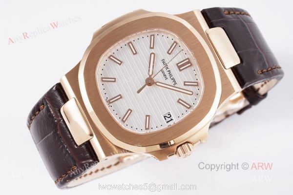 Swiss Replica Patek Philippe Nautilus Watches Rose Gold Case With White Dial Swiss Replica Patek Philippe Nautilus Watches Rose Gold Case With White Dial