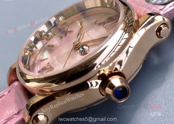 Replica Chopard Happy Sport Diamond Watch With Pink Mop Dial Pink Leather Strap Replica Chopard Happy Sport Diamond Watch With Pink Mop Dial Pink Leather Strap
