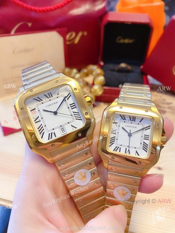 New! Japan Grade Santos De Cartier Couple Watch Stainless Steel Roman Markers New! Japan Grade Santos De Cartier Couple Watch Stainless Steel Roman Markers