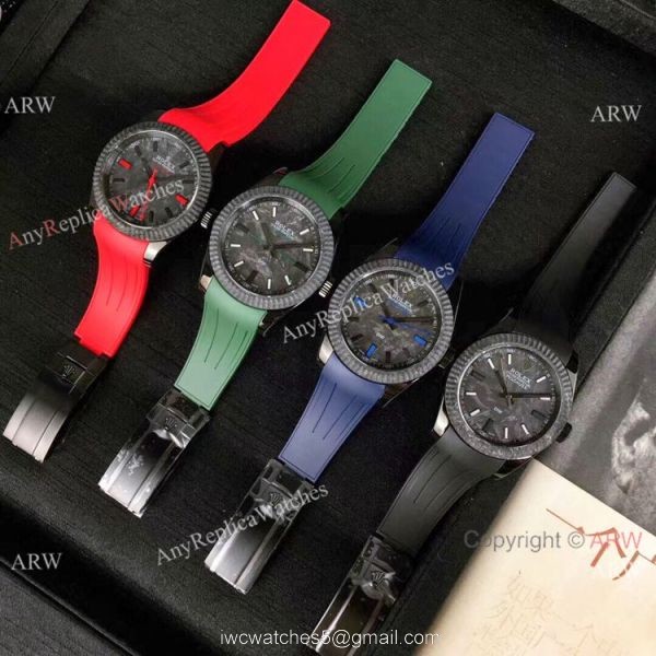Replica Rolex Milgauss Watch Carbon fiber Dial Blue Rubber Strap 40mm Replica Rolex Milgauss Watch Carbon fiber Dial Blue Rubber Strap 40mm