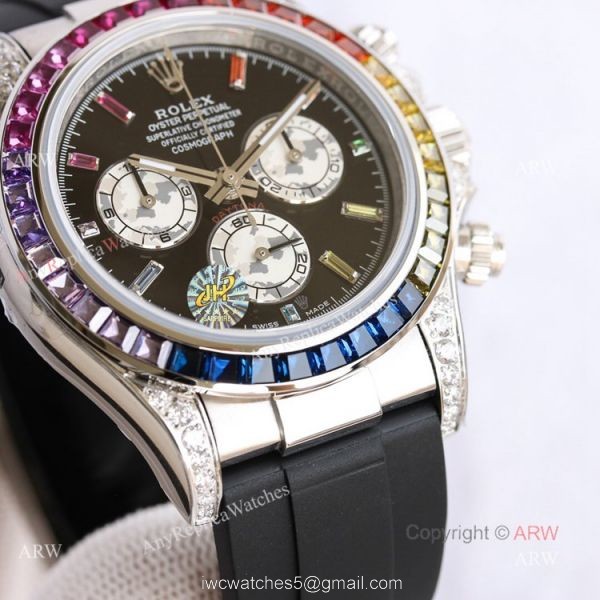 Grade 1A Replica Rolex Daytona Rainbow Stainless Steel Oysterflex Strap Watch Automatic Grade 1A Replica Rolex Daytona Rainbow Stainless Steel Oysterflex Strap Watch Automatic