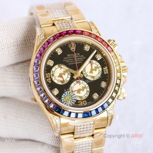 Swiss Replica Rainbow Rolex Daytona Gold With Black Diamond Dial Rolex Oyster Band With Diamonds Swiss Replica Rainbow Rolex Daytona Gold With Black Diamond Dial Rolex Oyster Band With Diamonds