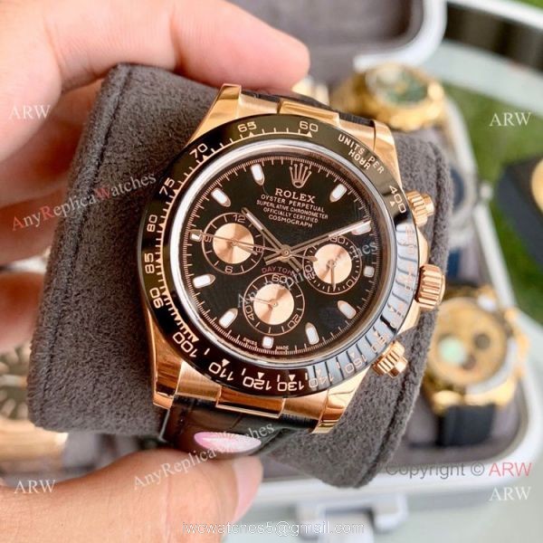 Copy Rolex Rose Gold Daytona Watch Leather Strap 40mm Copy Rolex Rose Gold Daytona Watch Leather Strap 40mm