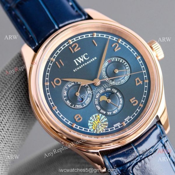 Swiss AAA IWC Portugieser Perpetual Calendar Replica Watch Rose Gold Blue Dial Swiss AAA IWC Portugieser Perpetual Calendar Replica Watch Rose Gold Blue Dial
