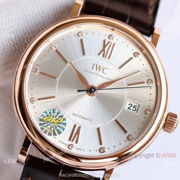 Swiss Replica IWC Portofino 37mm Lady Watch Silver Dial Rose Gold Swiss Replica IWC Portofino 37mm Lady Watch Silver Dial Rose Gold