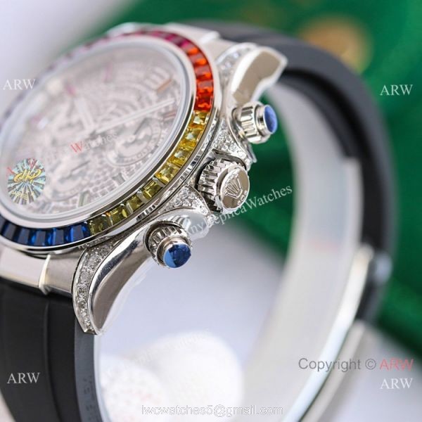 Swiss 7750 Rolex Daytona Replica Watch SS Diamond Dial Colorful Markers Swiss 7750 Rolex Daytona Replica Watch SS Diamond Dial Colorful Markers