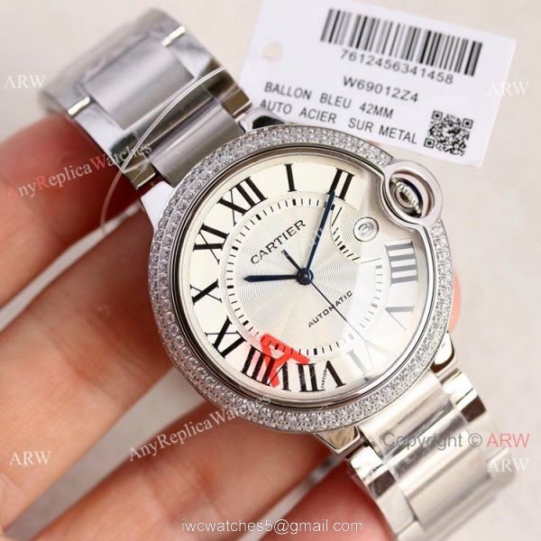 Swiss Grade Copy Cartier Ballon Bleu 42mm Watch Rhodium Dial Swiss Grade Copy Cartier Ballon Bleu 42mm Watch Rhodium Dial