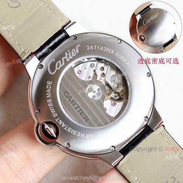 Swiss Fake Cartier Ballon Bleu 42mm XL Watch White Dial Black Leather Strap Swiss Fake Cartier Ballon Bleu 42mm XL Watch White Dial Black Leather Strap