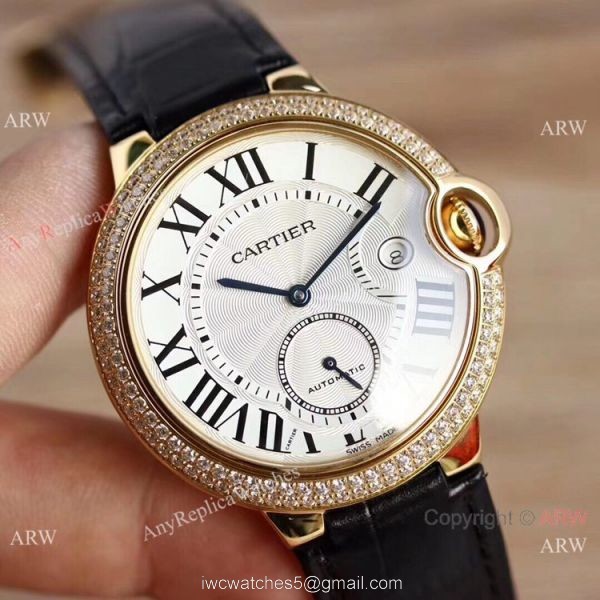 Swiss Grade Fake Cartier Ballon Bleu De Gold Diamond Watch 42mm XL Swiss Grade Fake Cartier Ballon Bleu De Gold Diamond Watch 42mm XL