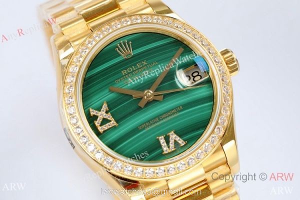 EW Factory Rolex Oyster Perpetual Datejust 31mm Watch Malachite Face Diamond Bezel EW Factory Rolex Oyster Perpetual Datejust 31mm Watch Malachite Face Diamond Bezel