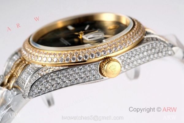 TW Factory Swiss Rolex Iced Out Datejust Watch Two Tone Grey Dial 41mm TW Factory Swiss Rolex Iced Out Datejust Watch Two Tone Grey Dial 41mm