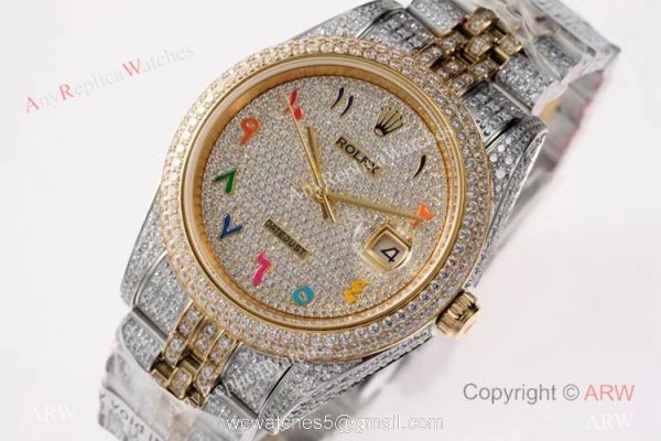 TW Factory Swiss Grade Rolex Datejust 41 Watches 2-Tone Iced Out Case TW Factory Swiss Grade Rolex Datejust 41 Watches 2-Tone Iced Out Case
