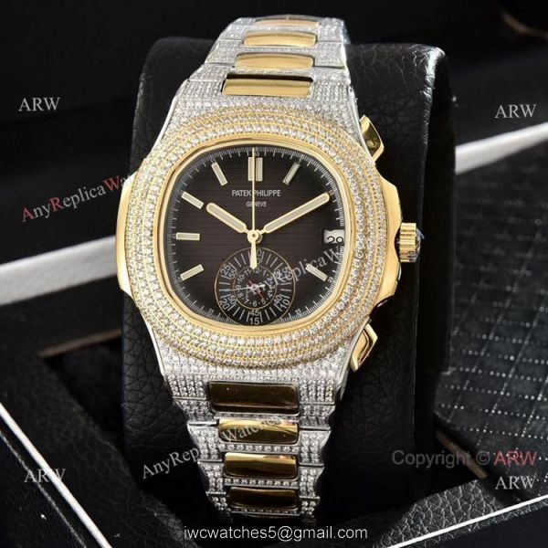 Luxury Patek Philippe Nautilus Iced Out Chrono Watches Two Tone Case Luxury Patek Philippe Nautilus Iced Out Chrono Watches Two Tone Case
