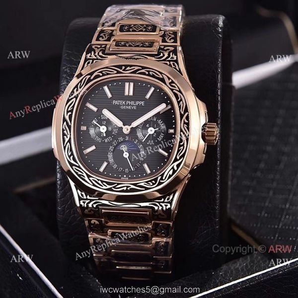 Knockoff Patek Philippe 5740 Nautilus Rose Gold Engraving Gray Gradient Face Knockoff Patek Philippe 5740 Nautilus Rose Gold Engraving Gray Gradient Face
