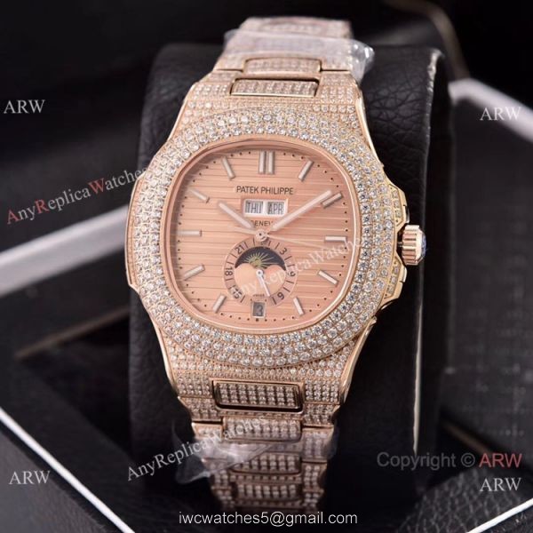 Patek Philippe Annual Calendar Copy Watches Iced Out Rose Gold Case Patek Philippe Annual Calendar Copy Watches Iced Out Rose Gold Case