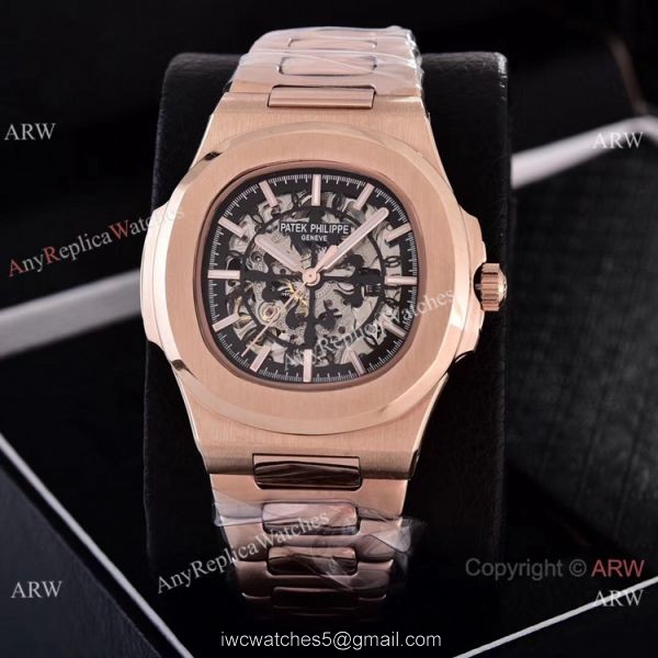 Faux Patek Philippe Nautilus Skeleton Dial Rose Gold Watches Faux Patek Philippe Nautilus Skeleton Dial Rose Gold Watches