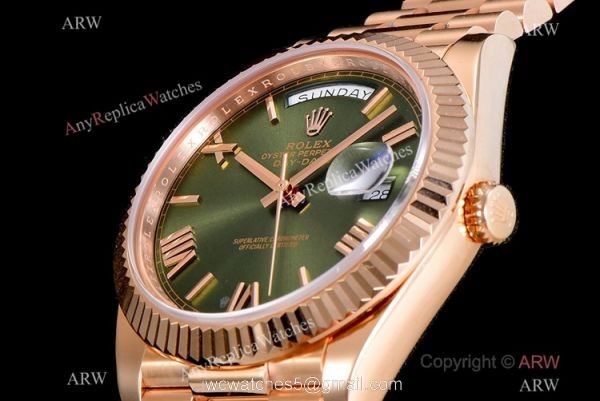 (GM) Swiss Replica Rolex Day-Date 40mm Watch Olive Green Dial Rose Gold (GM) Swiss Replica Rolex Day-Date 40mm Watch Olive Green Dial Rose Gold