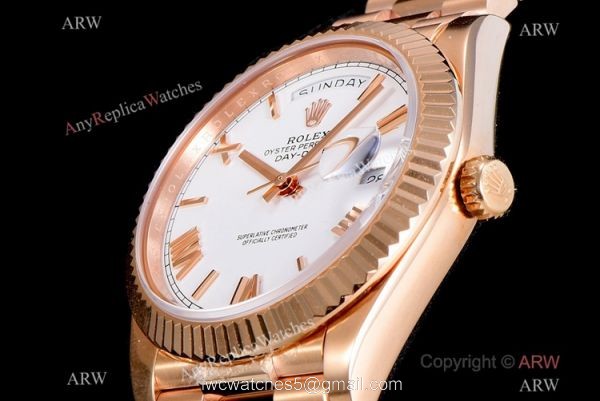 (GM) Copy Rolex Day-Date 40 mm Rose Gold Silver Watch Swiss 2836 Movement (GM) Copy Rolex Day-Date 40 mm Rose Gold Silver Watch Swiss 2836 Movement
