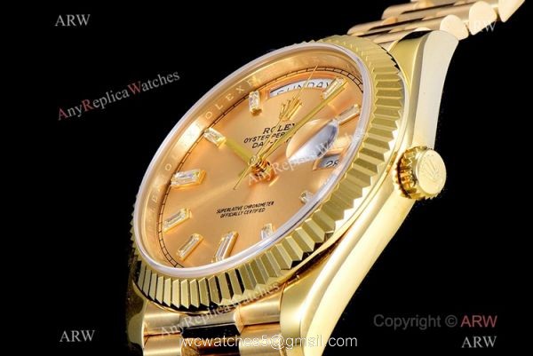 (GM Factory) AAA Replica Rolex Day-Date 40mm Gold Watch with Diamonds (GM Factory) AAA Replica Rolex Day-Date 40mm Gold Watch with Diamonds
